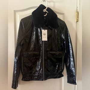 7 For All Man Kind Genuine Black Lamb Bomber Jacket w/removable fur collar NWT